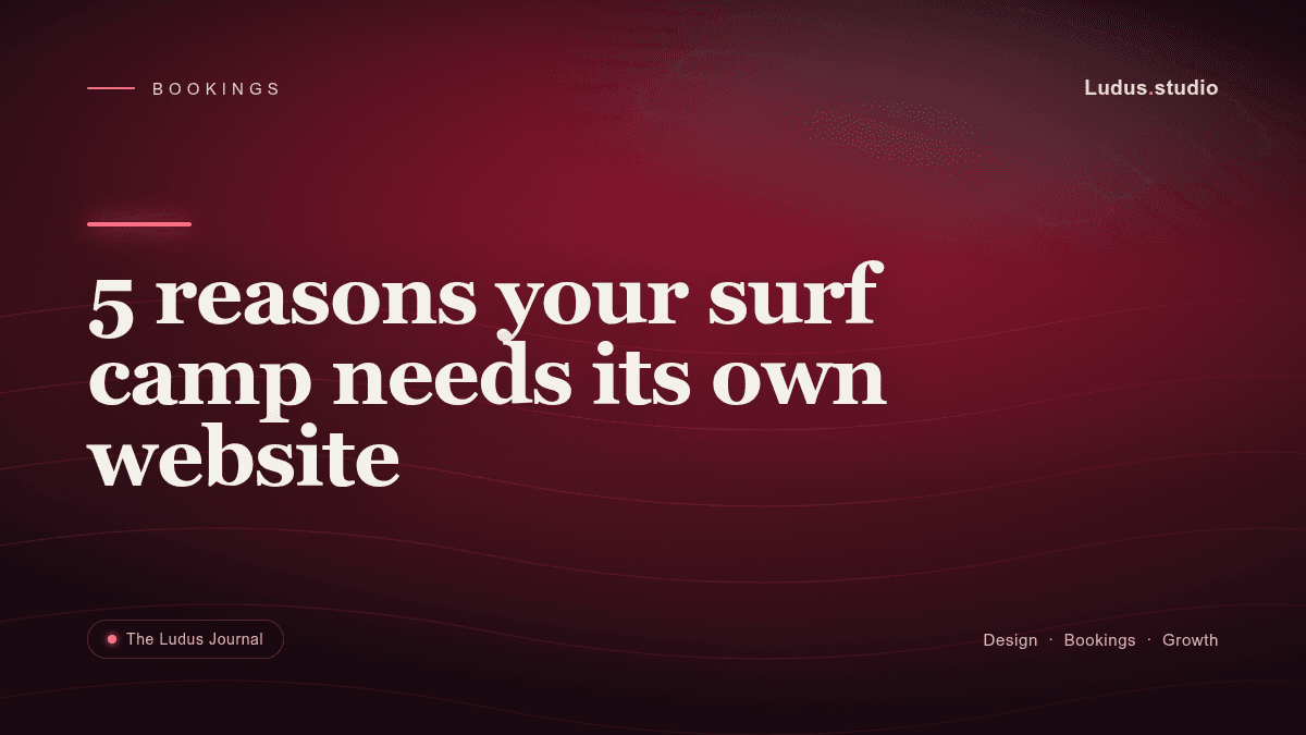 Editorial header artwork for an article on why a surf camp needs its own website.