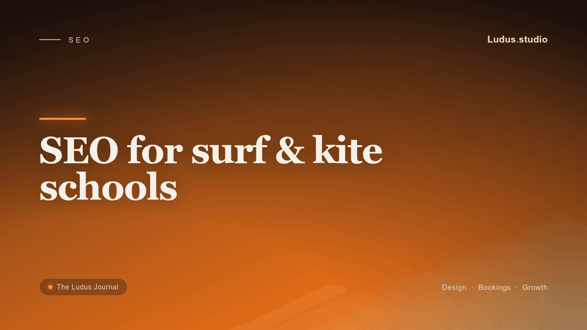 Editorial header artwork for an article on SEO for surf and kite schools.