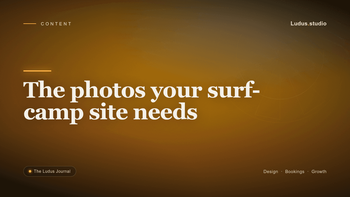Editorial header artwork for an article on the photos a surf-camp website needs.