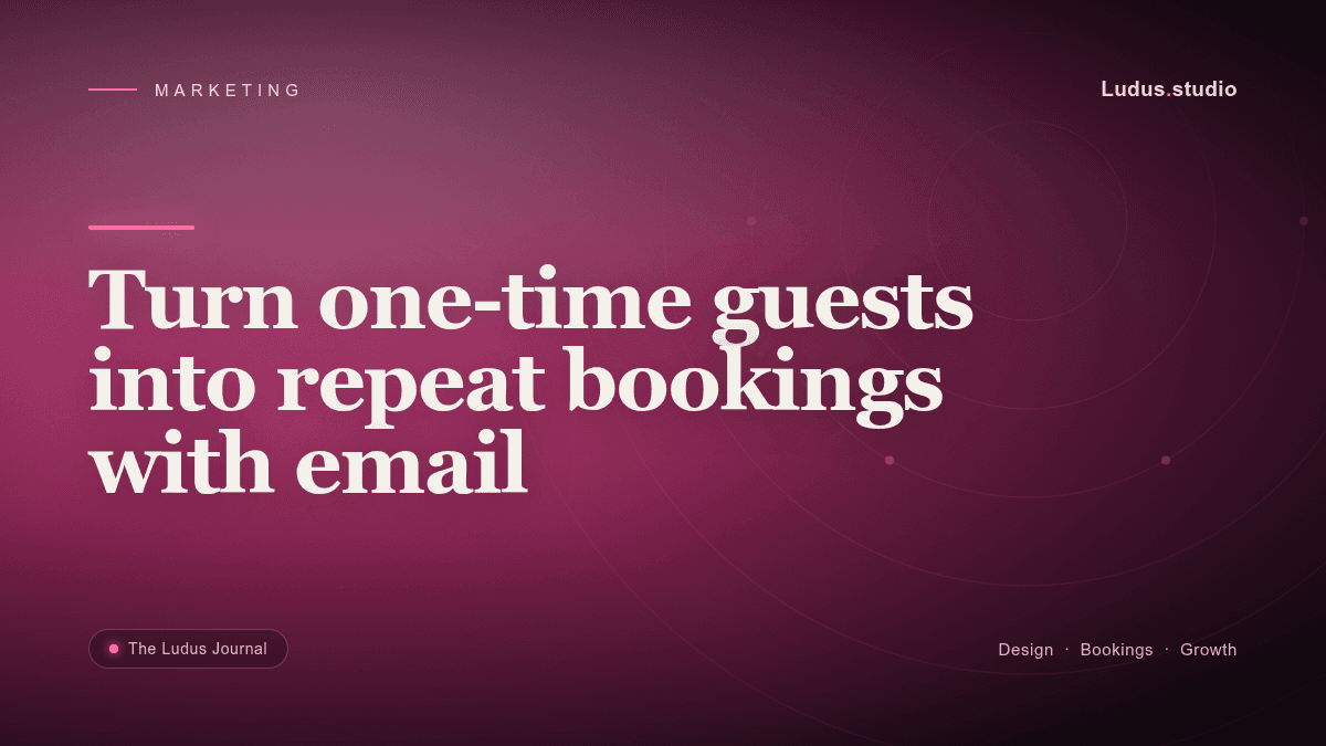 Editorial header artwork for an article on turning one-time guests into repeat bookings with email.