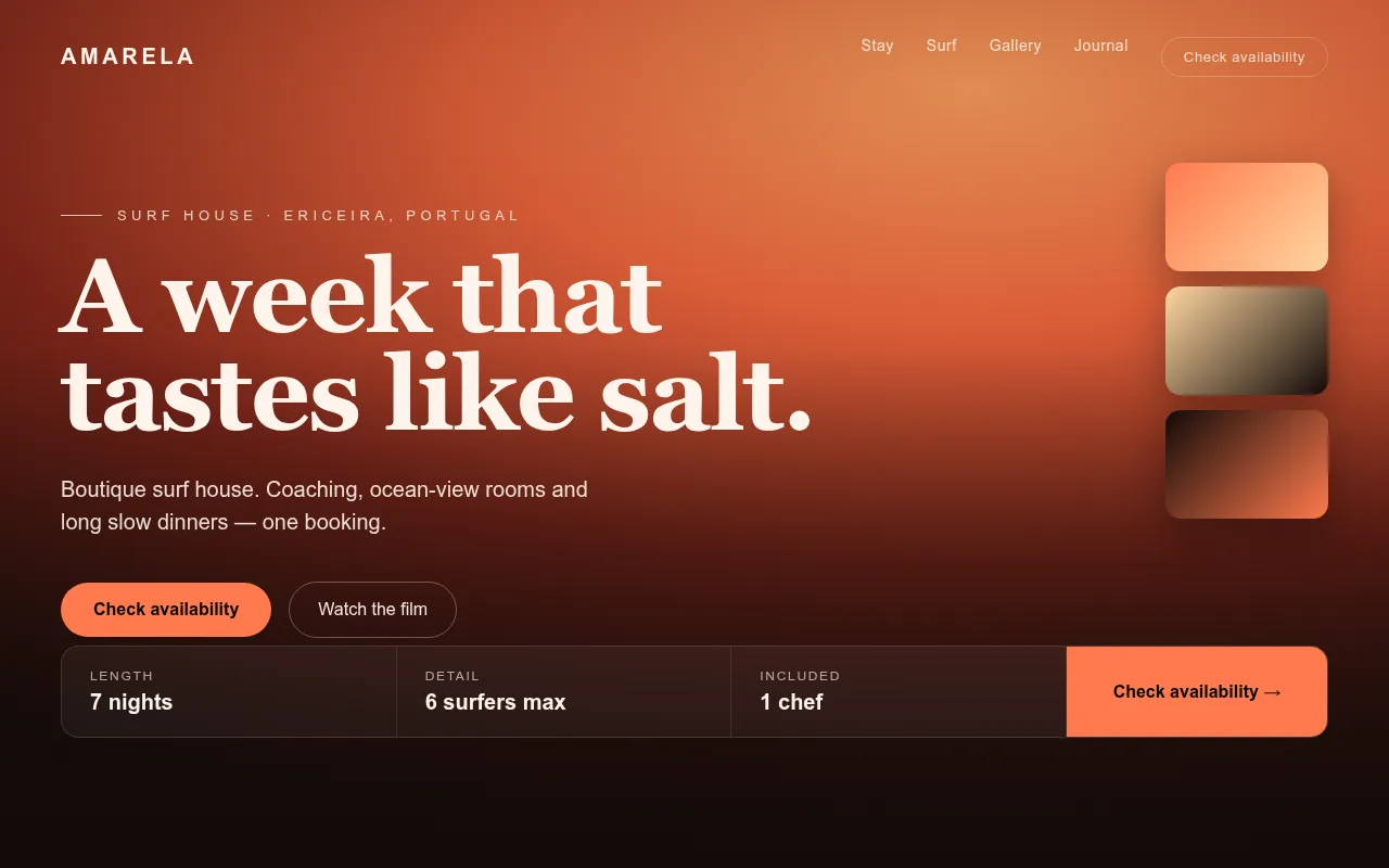 A boutique surf-camp website concept by Ludus Studio